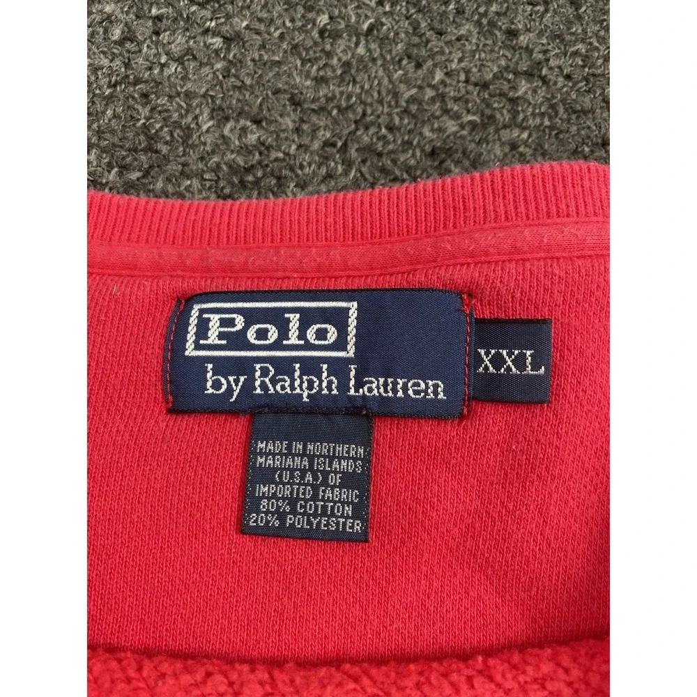 Vintage Polo Ralph Lauren Wide Crewneck Sweatshirt Red‎ Mens 2XL Pullover Pony